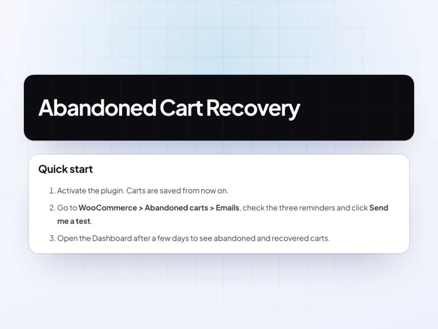 The Abandoned Cart Recovery documentation with its quick start