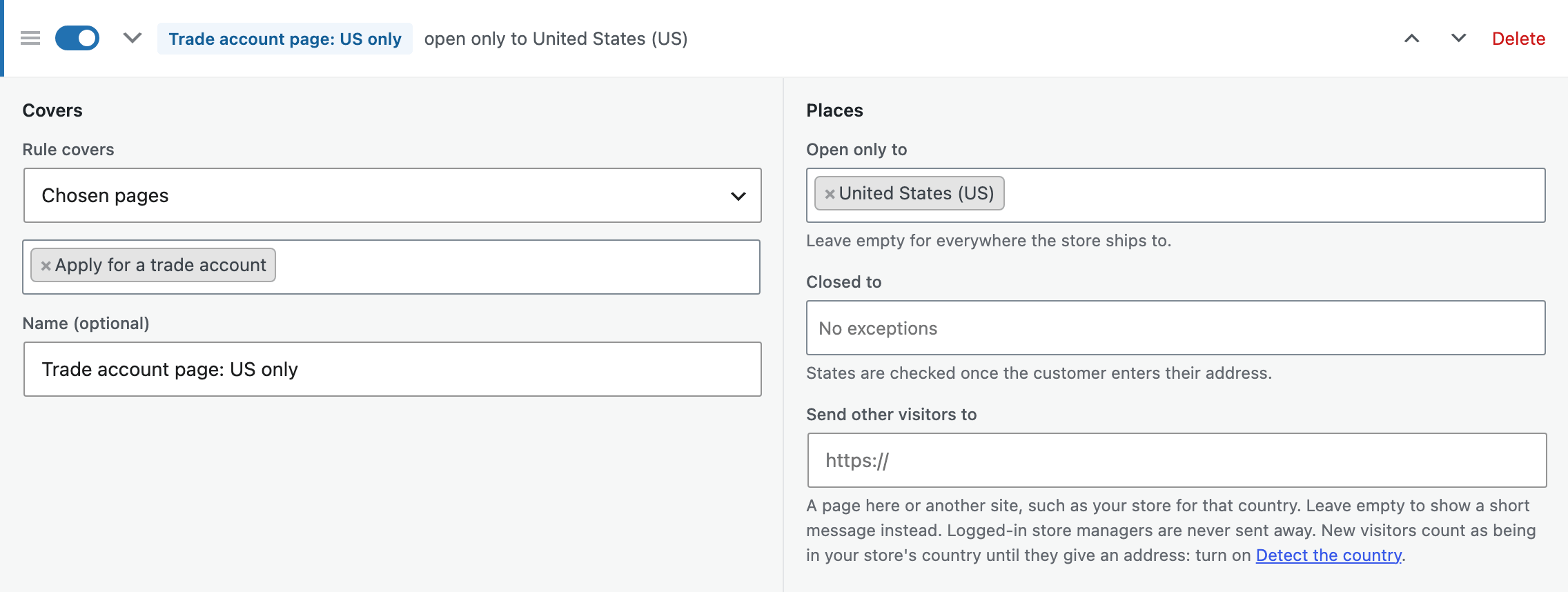 A page open only to visitors in the United States.