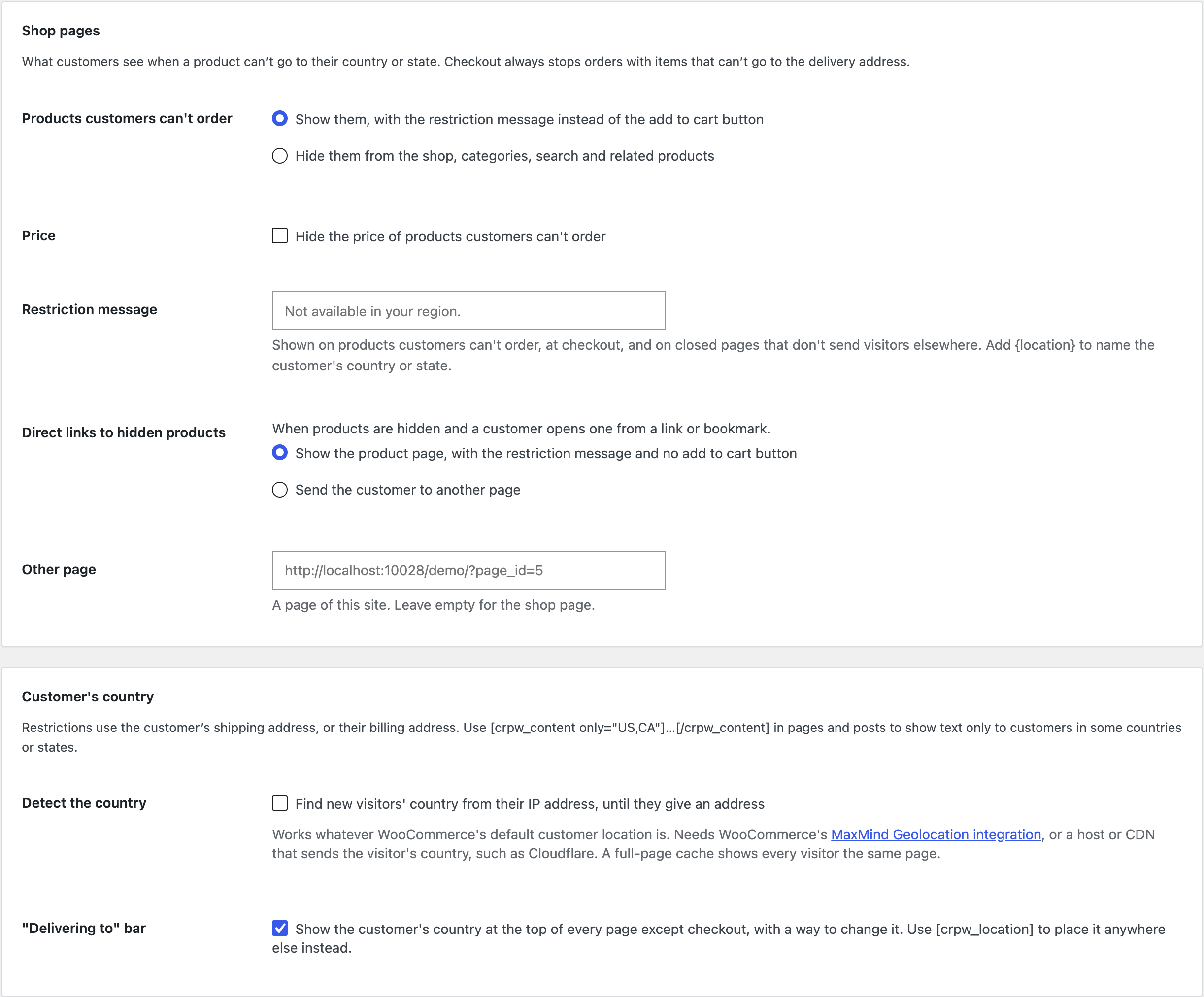 The Settings section.