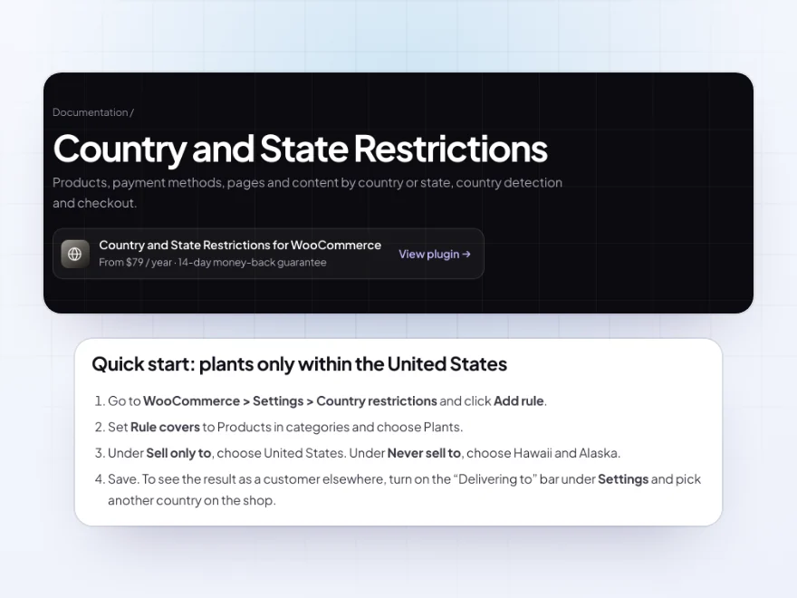 The Country and State Restrictions documentation with its quick start