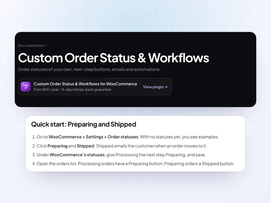 The Custom Order Status & Workflows documentation with its quick start