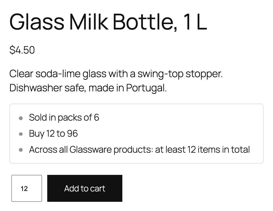 The product page with the rules notice and a quantity box that follows them.