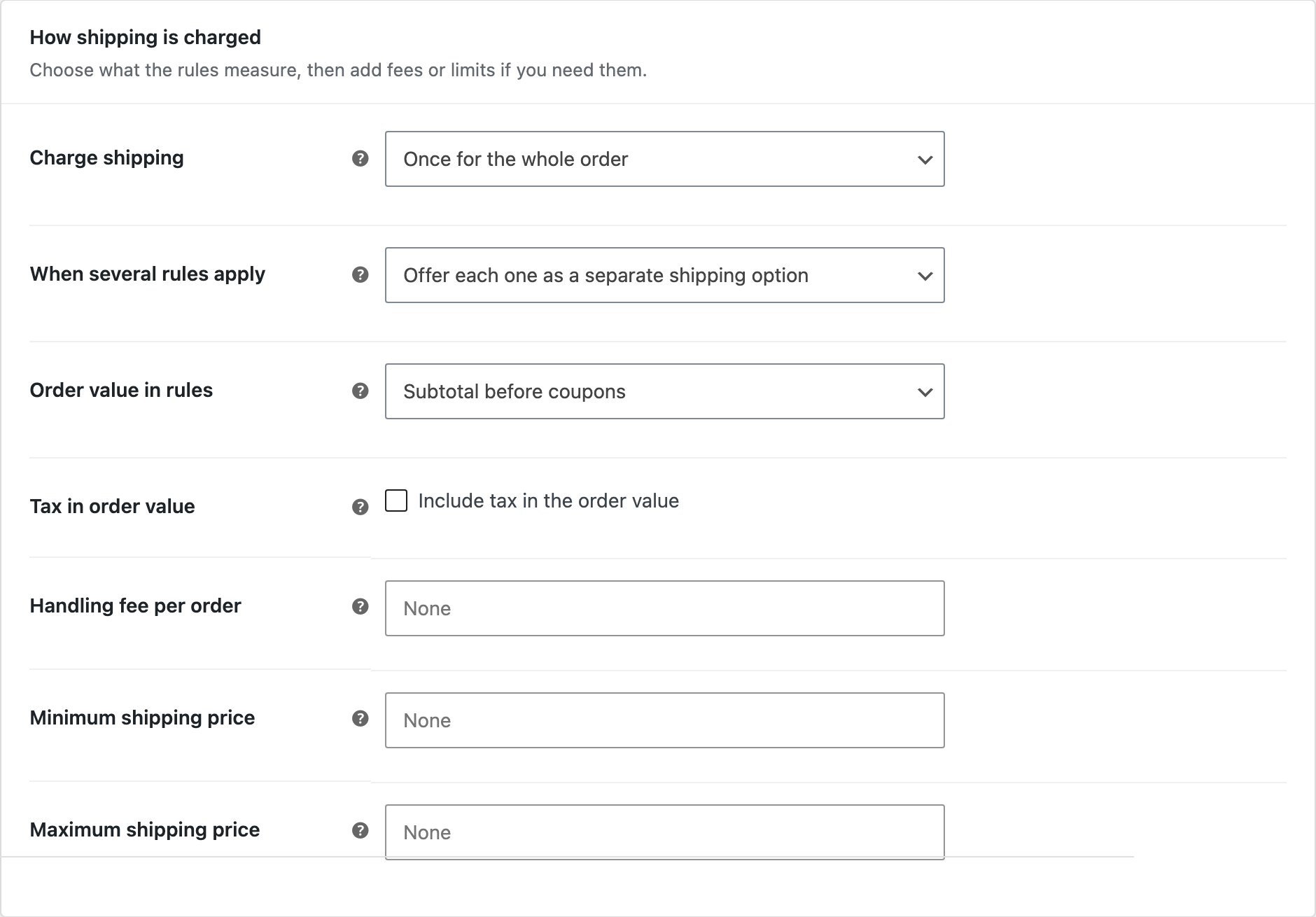Method settings: how the rules are applied and combined.
