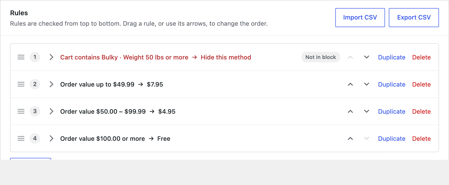 Rules show a one-line summary. Click a rule to edit it.