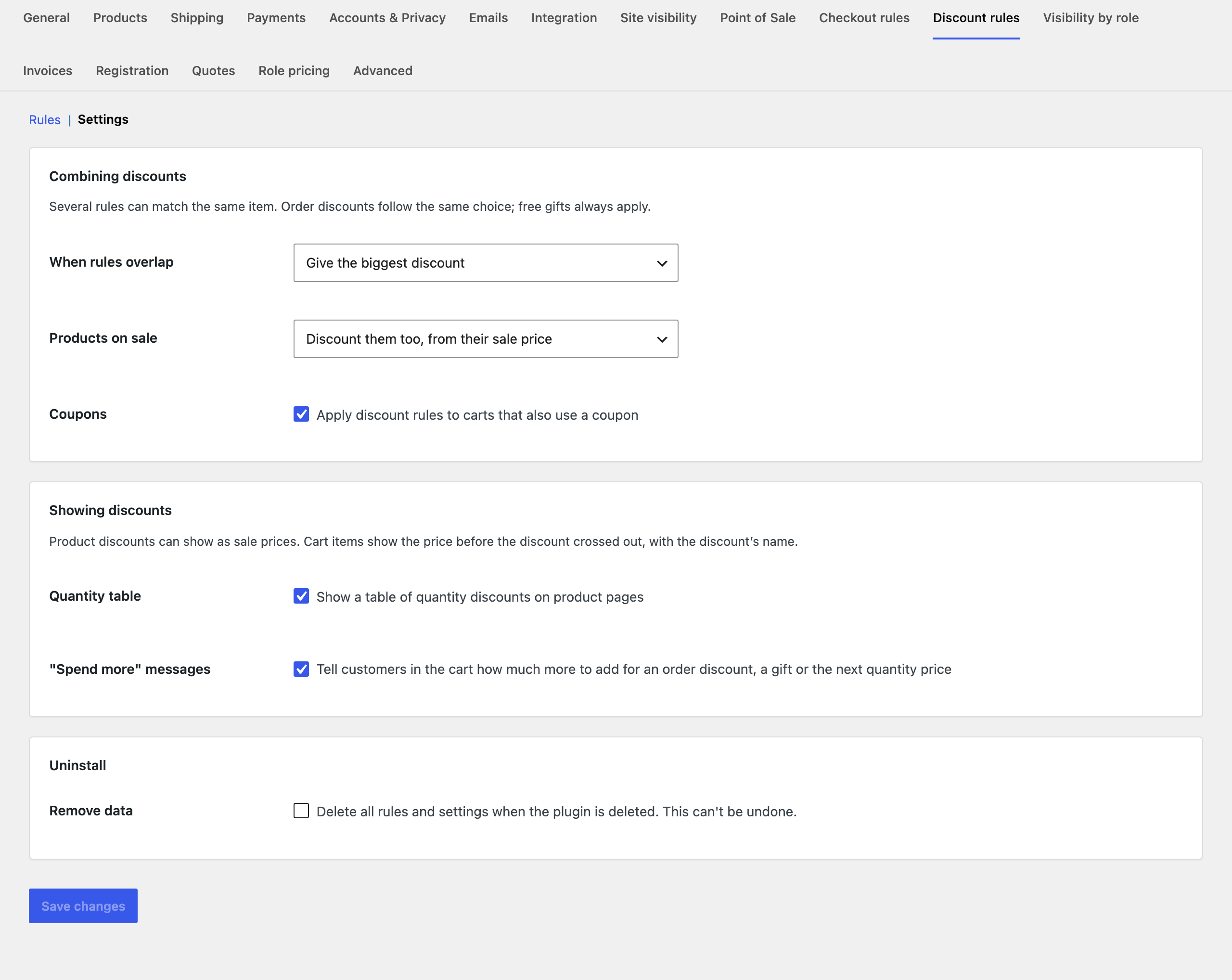 Discount rules > Settings.