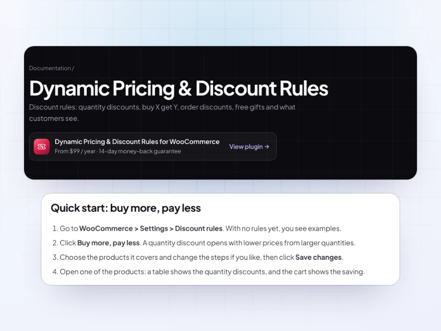 The Dynamic Pricing & Discount Rules documentation with its quick start