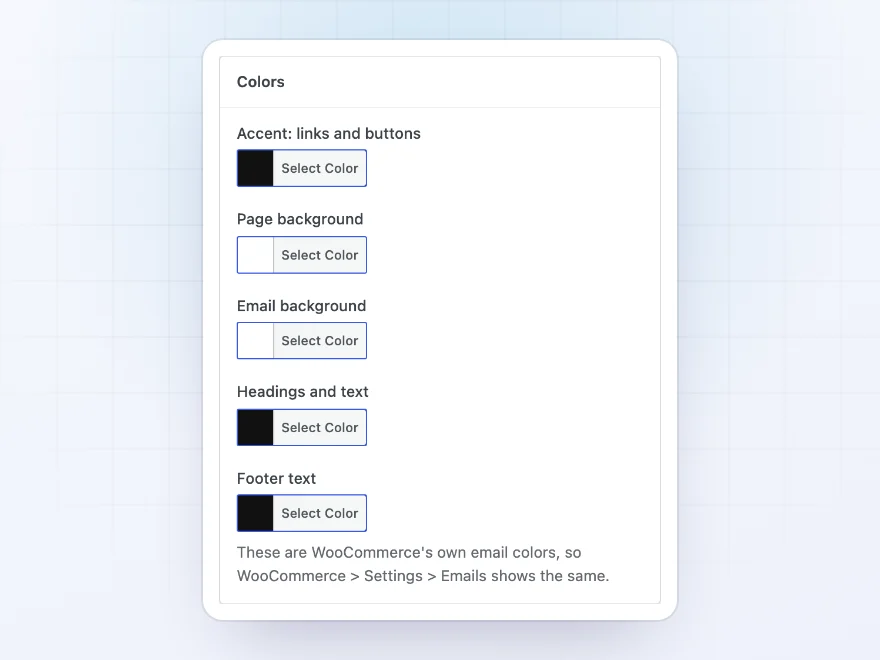 The Colors panel of the email designer