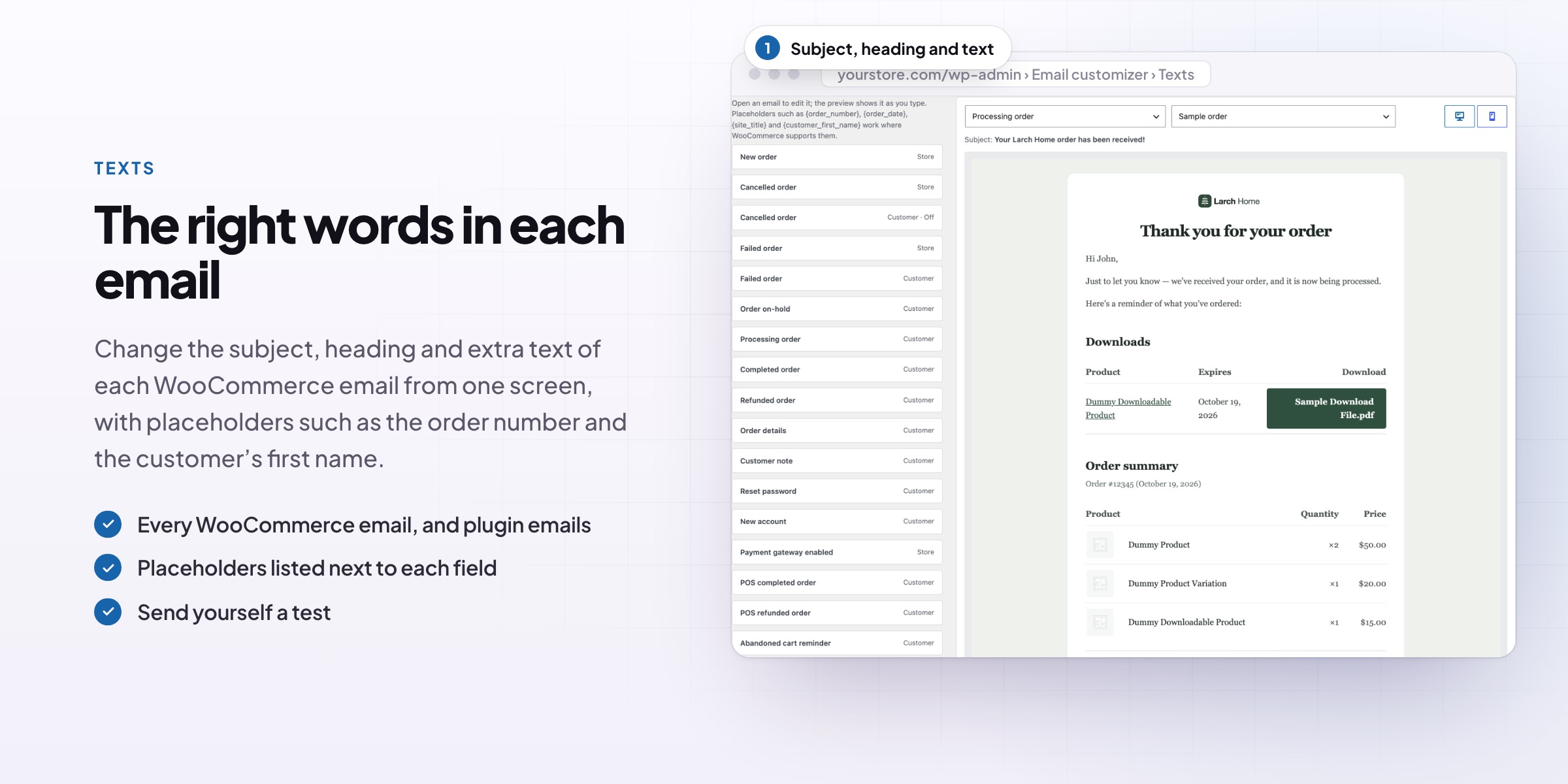 Email Customizer: subjects, headings and texts