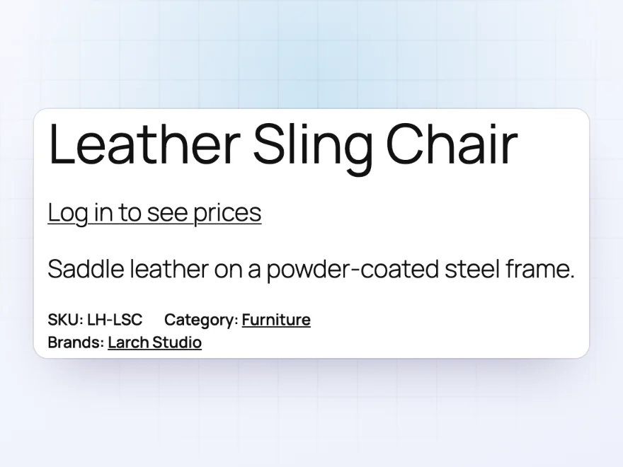Product page for a guest with Log in to see prices instead of the price