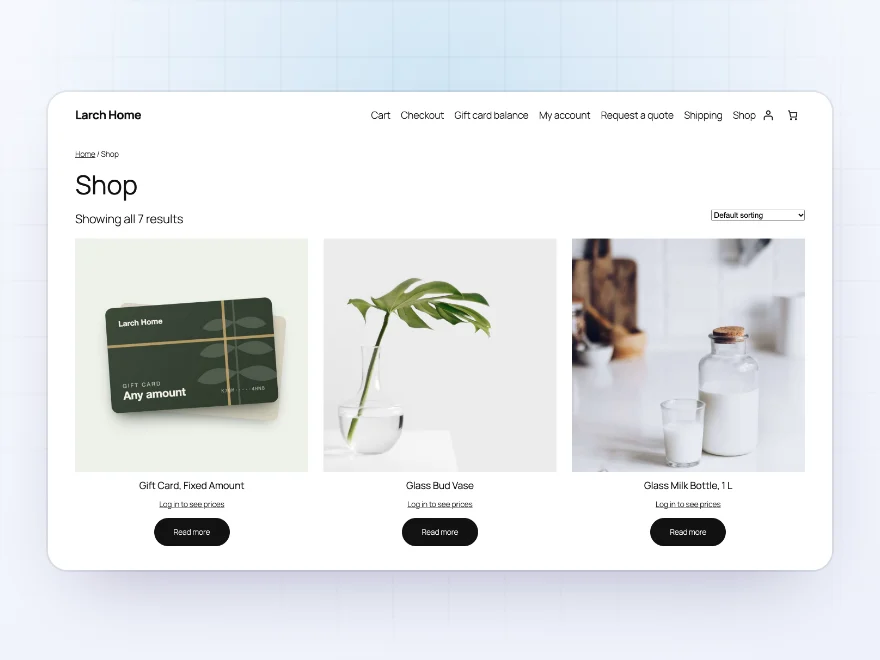 Shop page for guests with prices hidden