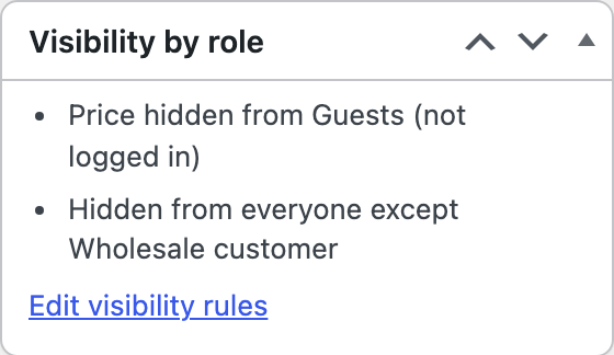 The Visibility by role box on the product screen.