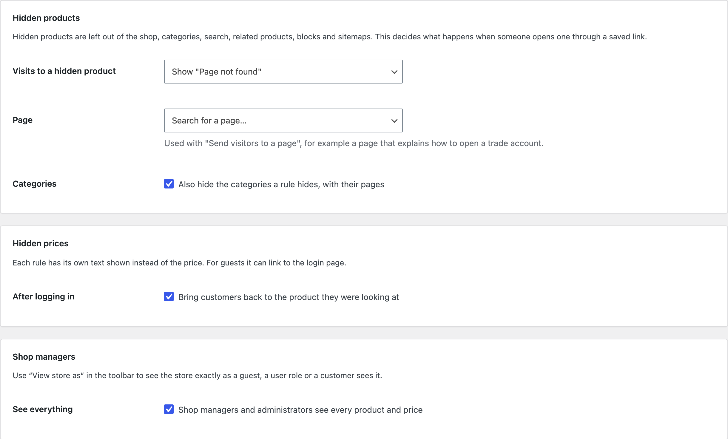 Visibility by role > Settings.