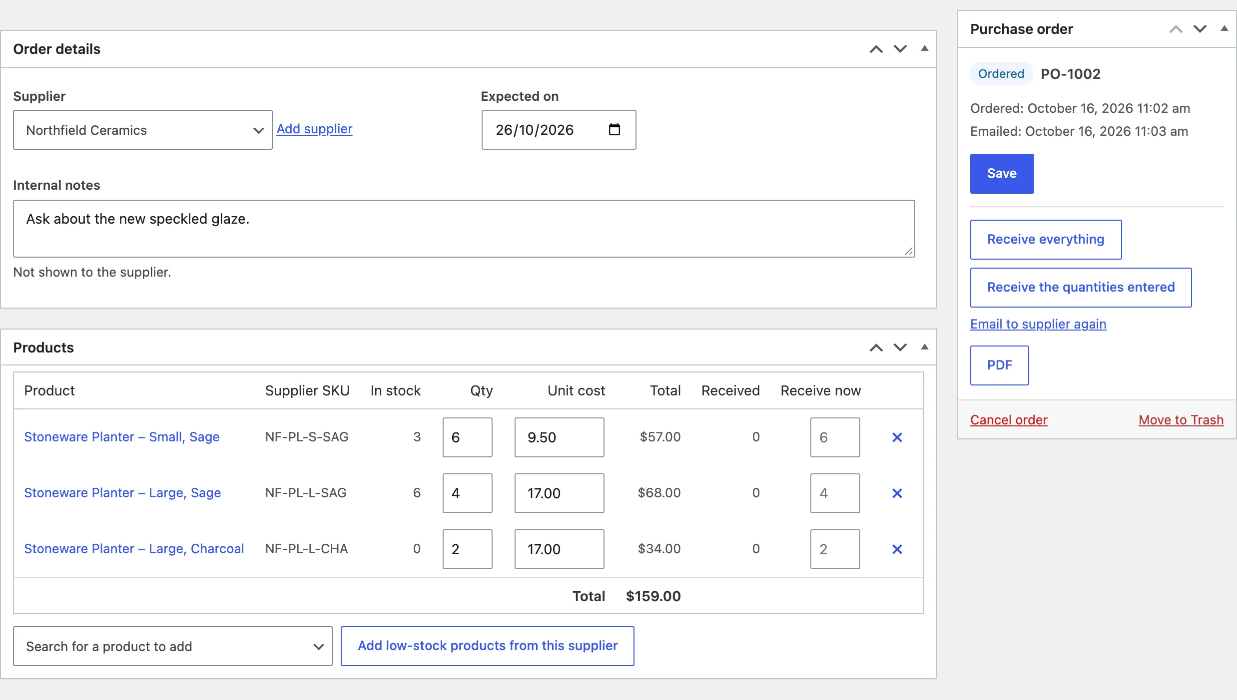 A purchase order.