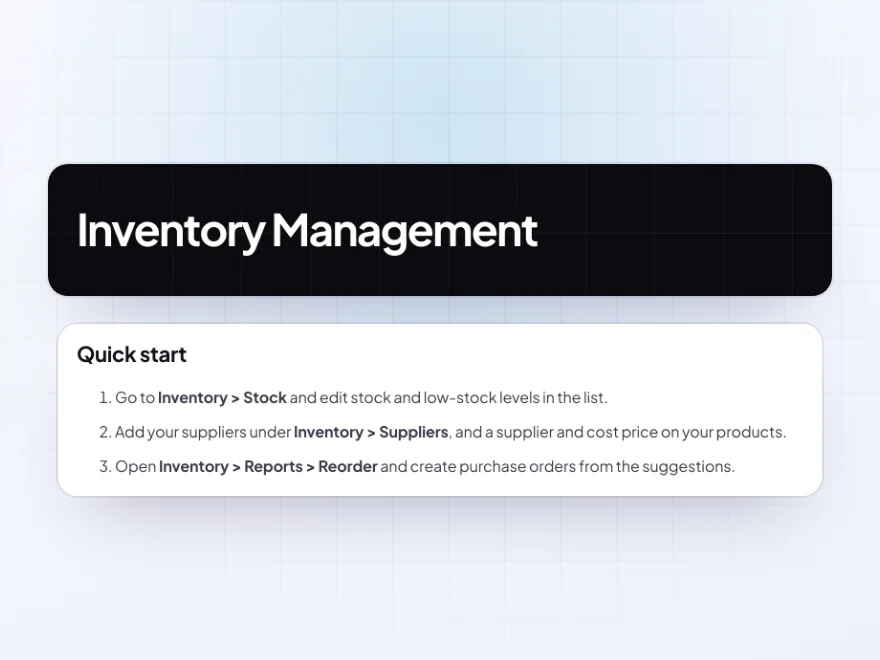 The Inventory Management documentation with its quick start