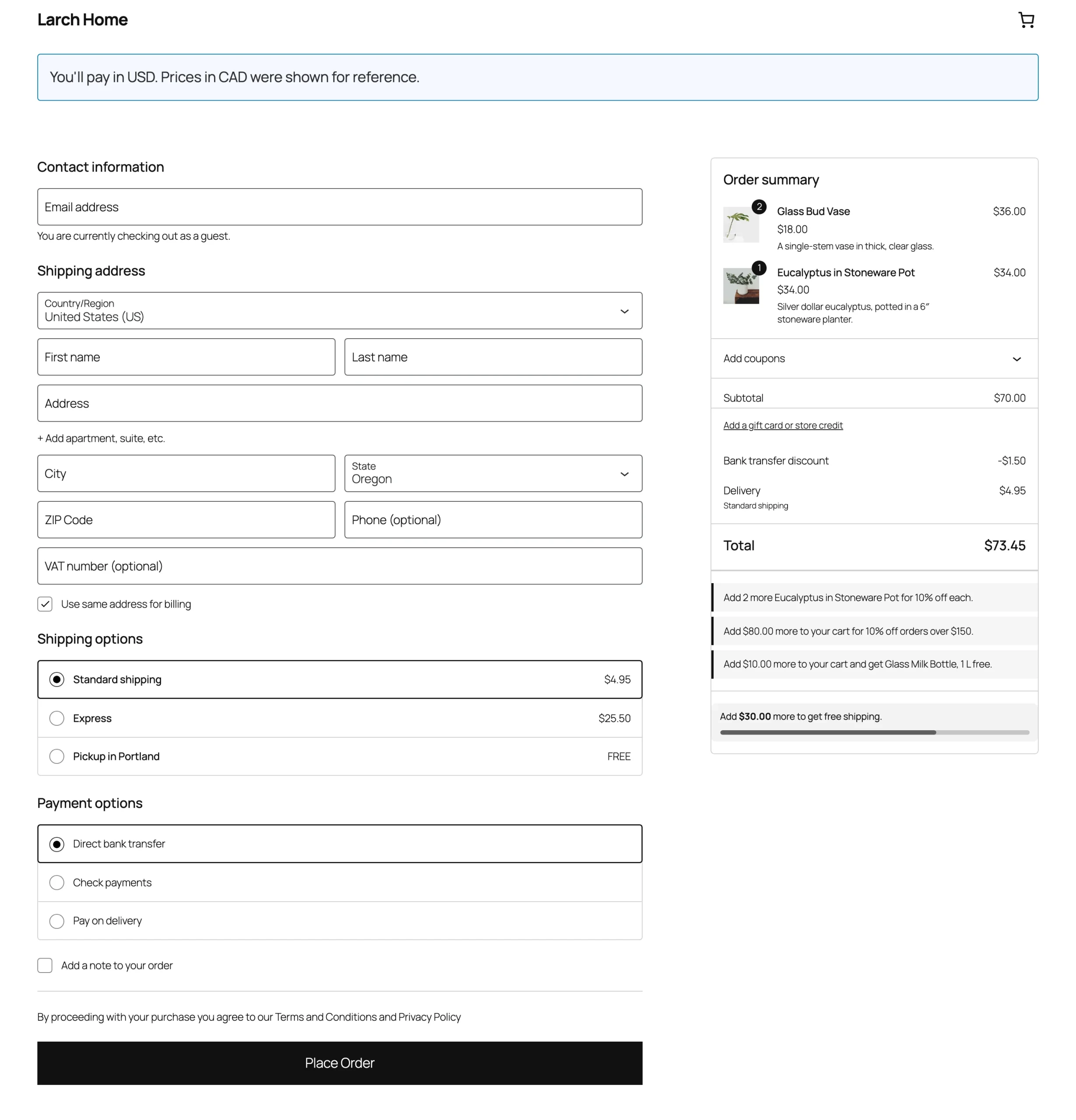 Checkout with a reference-only currency.