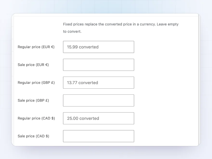 Fixed prices per currency on a product