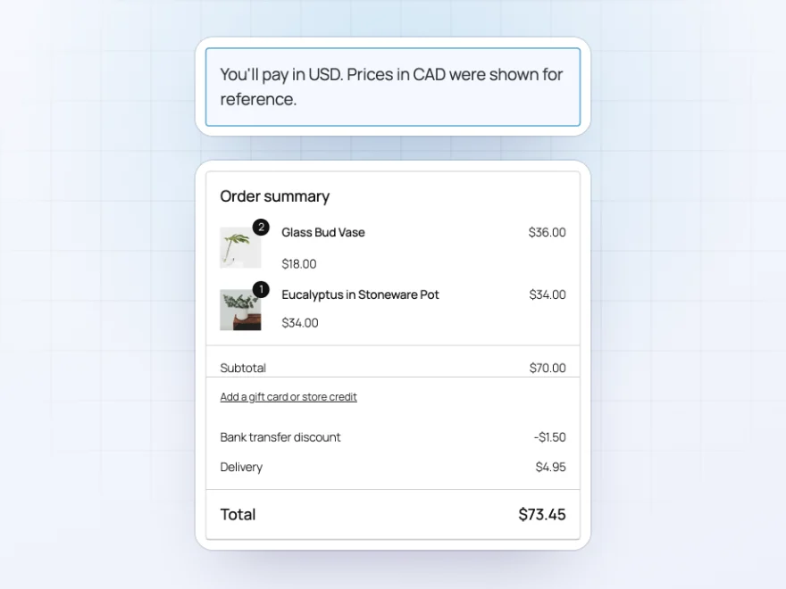 Checkout note: You'll pay in USD. Prices in CAD were shown for reference