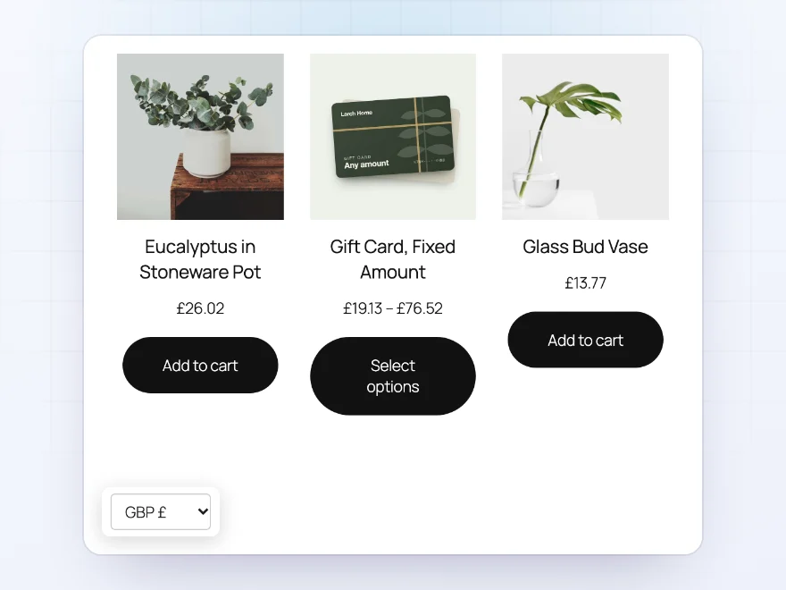 Shop in pounds with the floating currency switcher