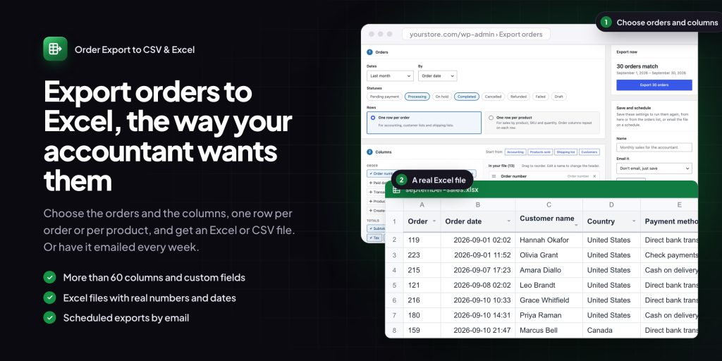 Order Export to CSV & Excel for WooCommerce