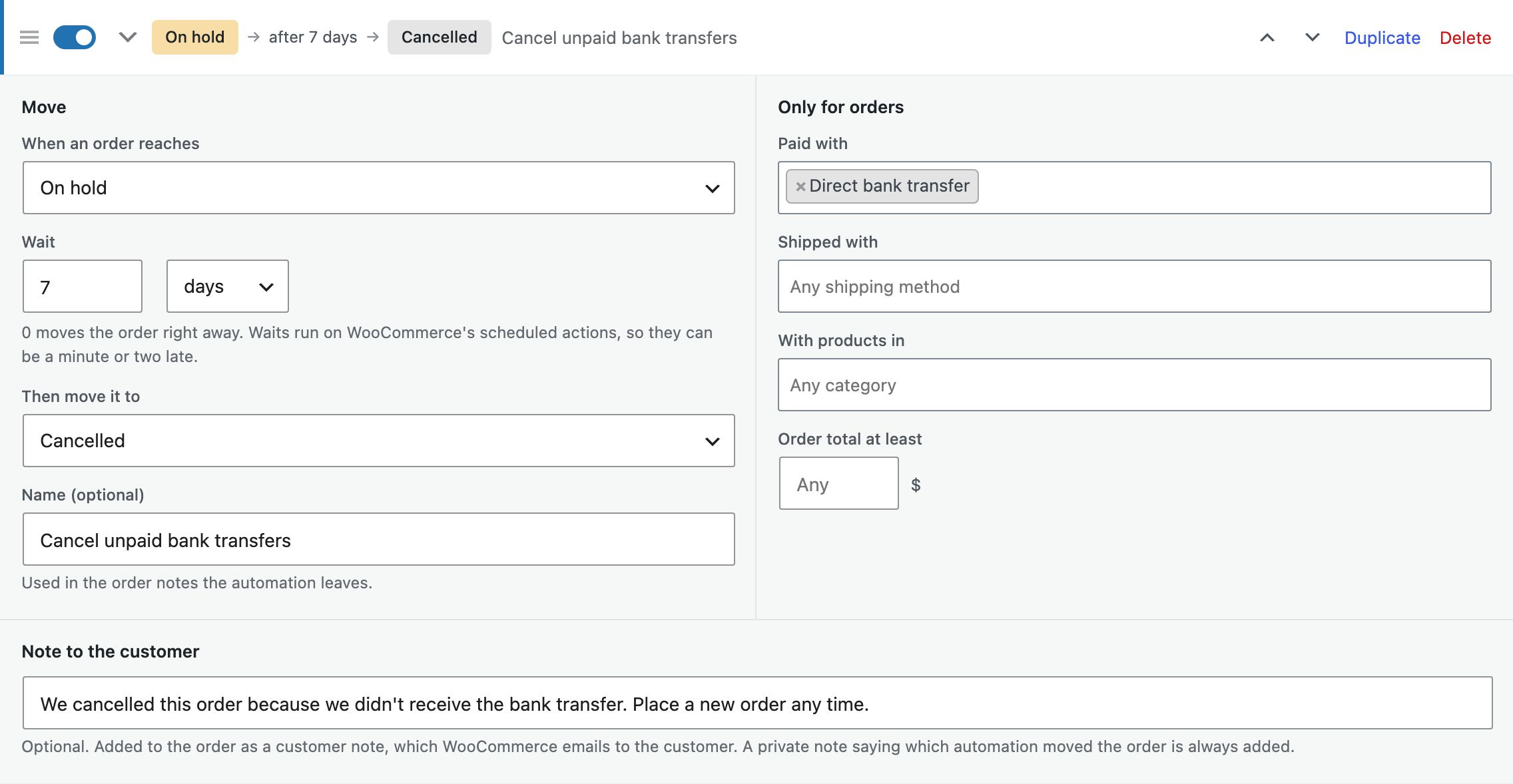 Cancel unpaid bank transfers after 7 days.