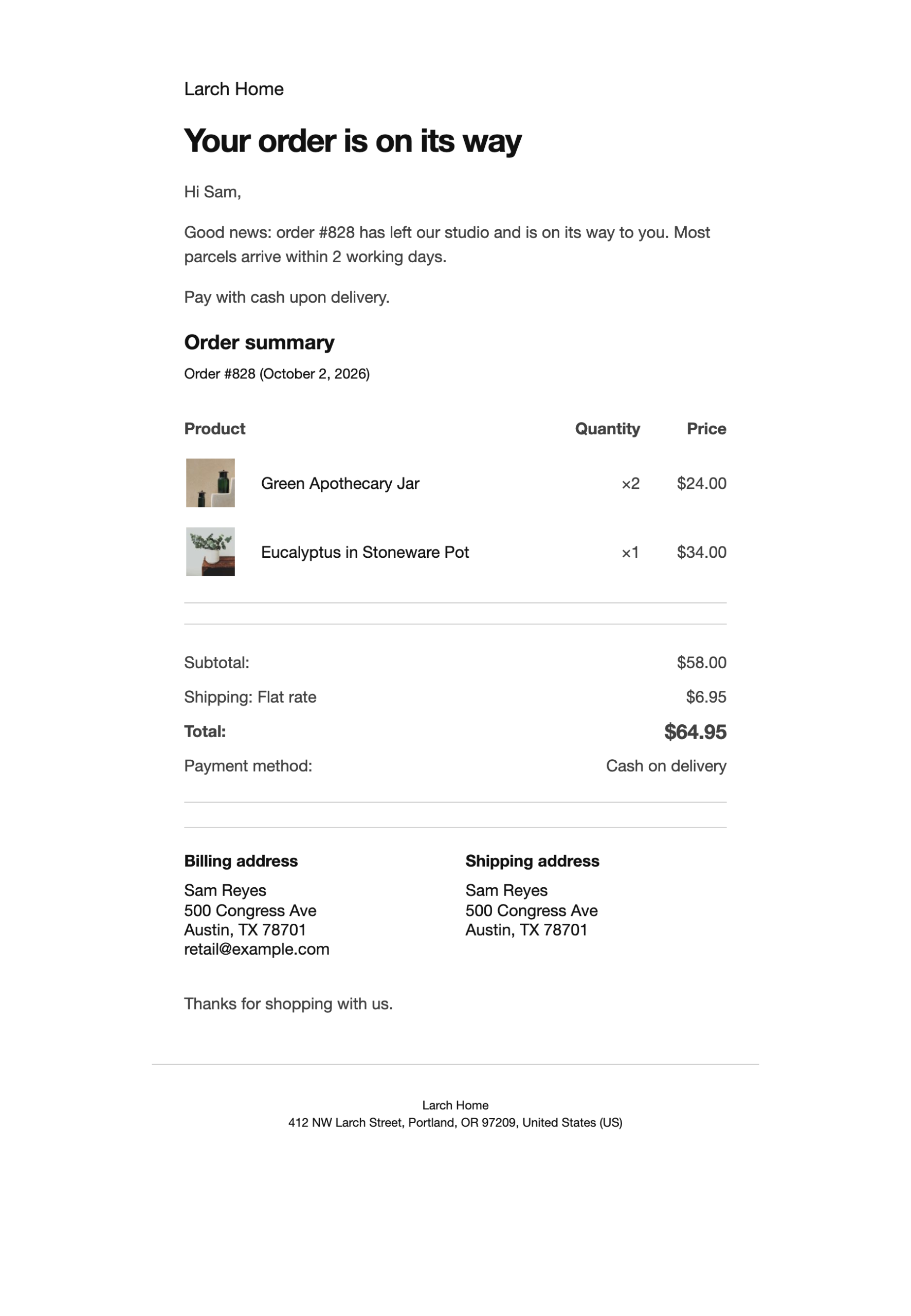 The Shipped email.
