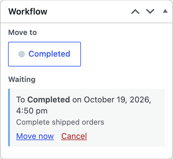 The Workflow box on an order, with a move waiting.