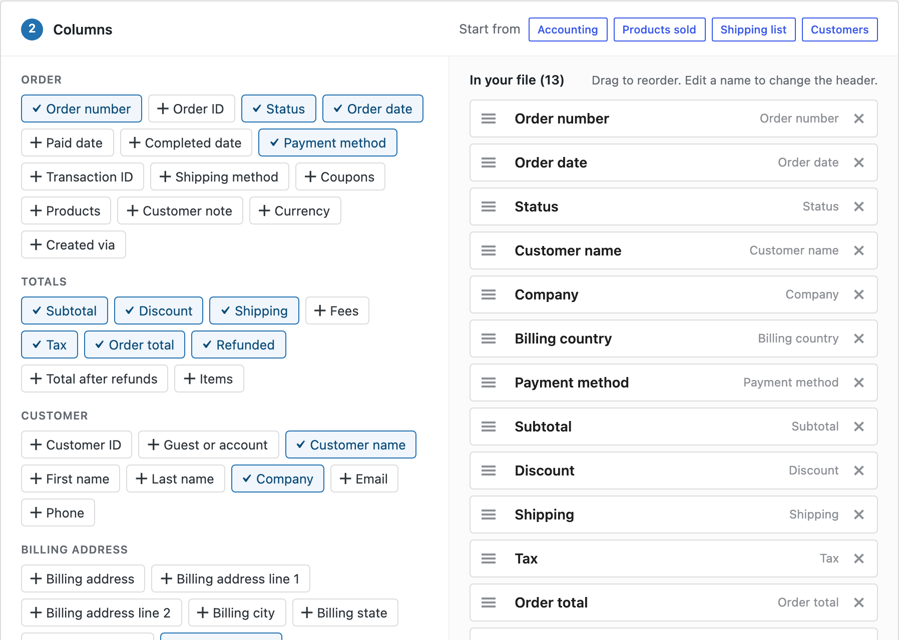 The column picker and the columns in your file.