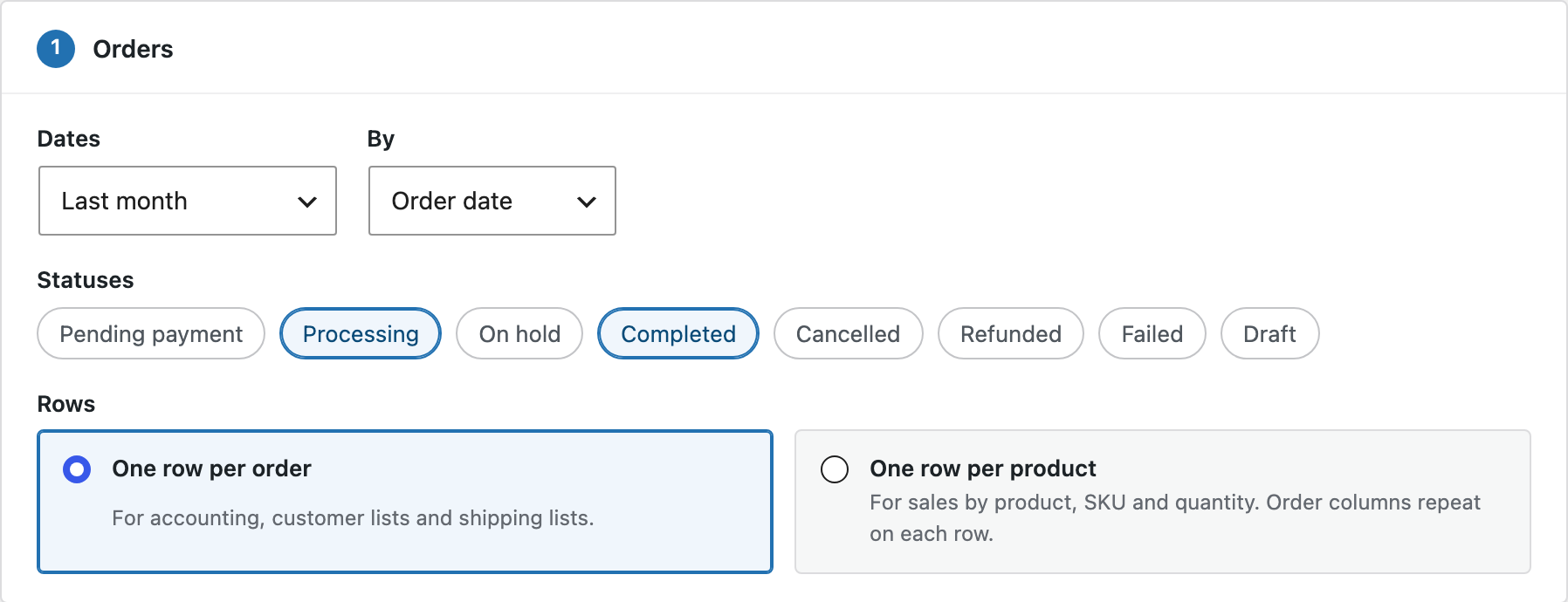 Dates, statuses and rows.