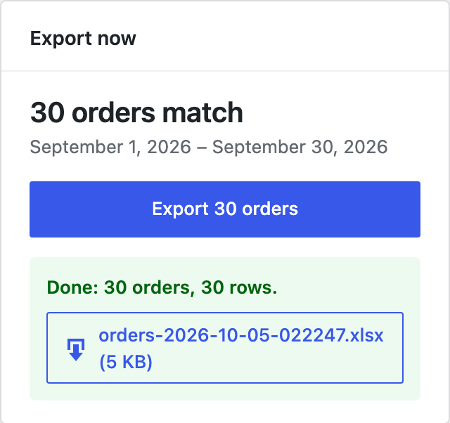 The Export now box after an export.