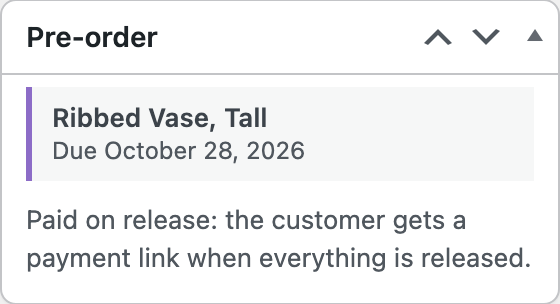 The Pre-order box on an order.