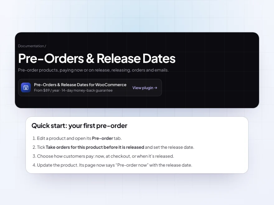 The Pre-Orders & Release Dates documentation with its quick start