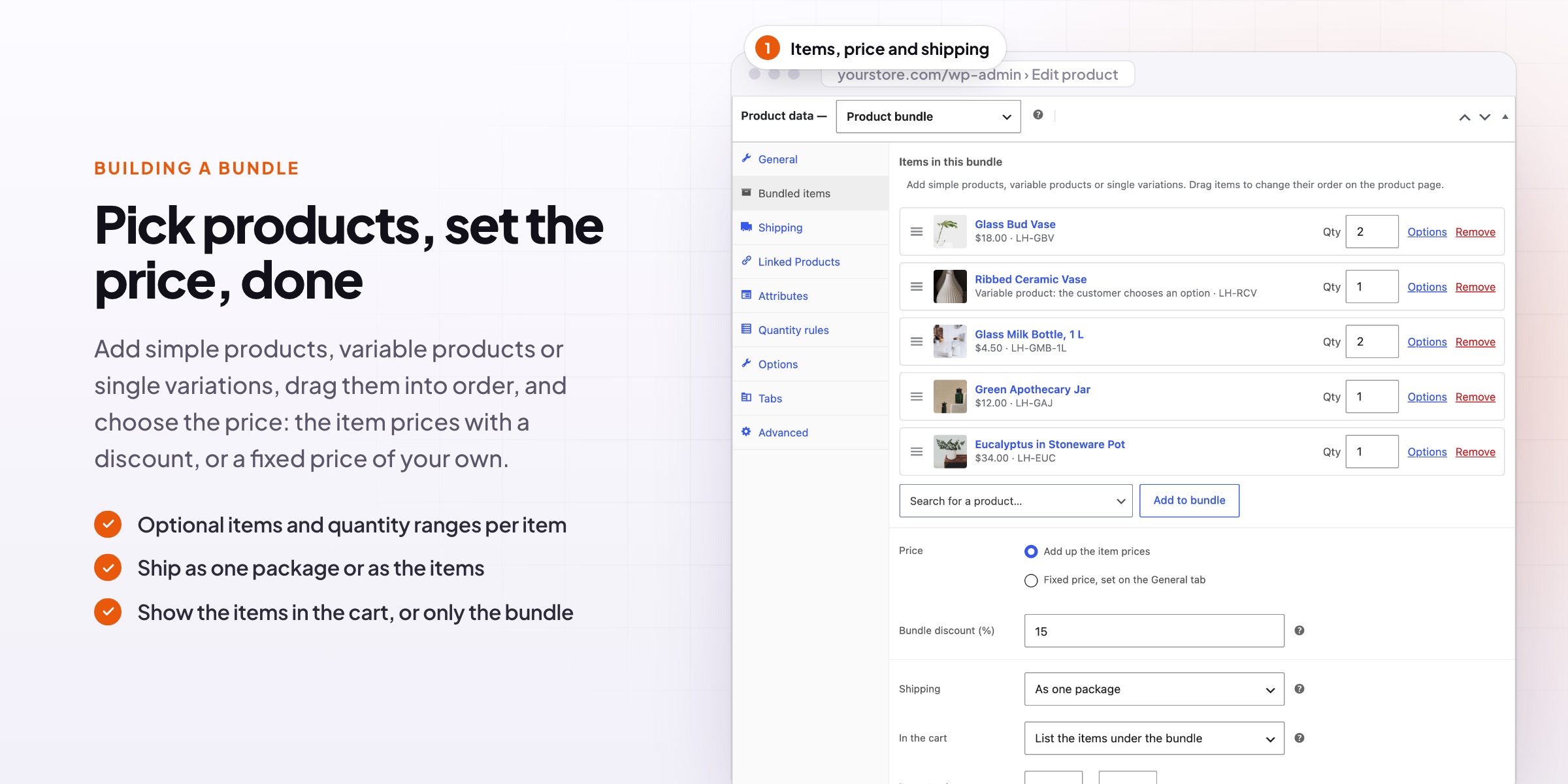 Product Bundles: the Bundled items tab