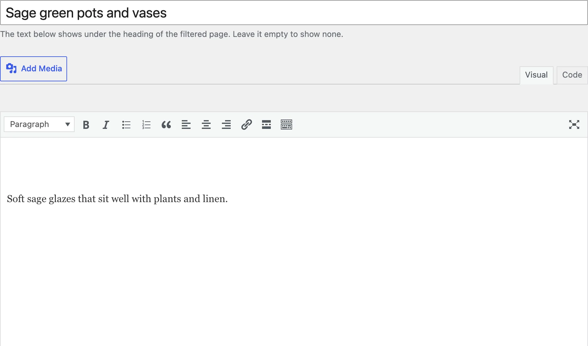 An SEO page for one filter choice.