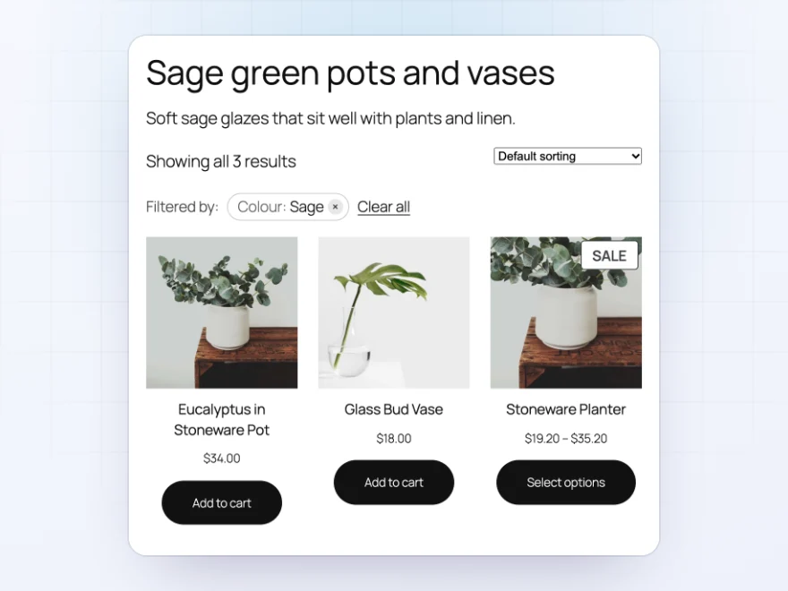 SEO page settings for a filtered page with its heading, title and description