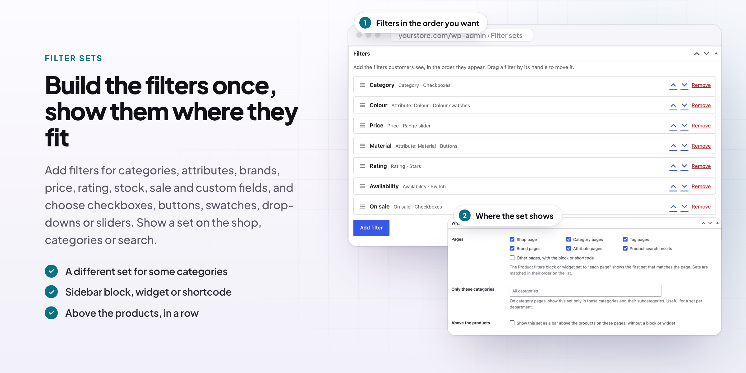 Product Filters: a filter set and where it shows