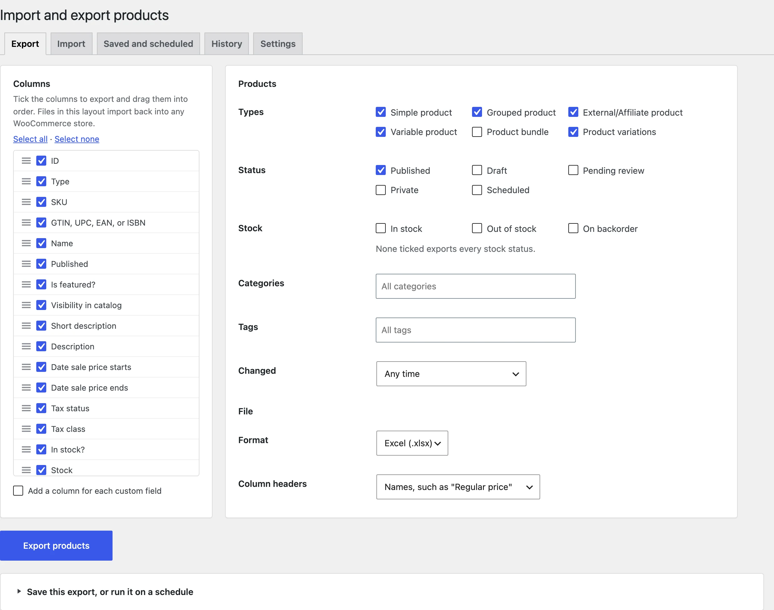 The Export tab.