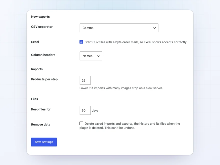 Import and export settings