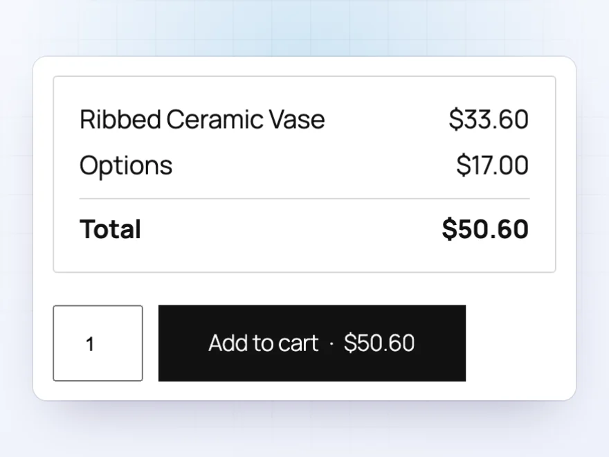 Price summary under the options and the total on the add to cart button
