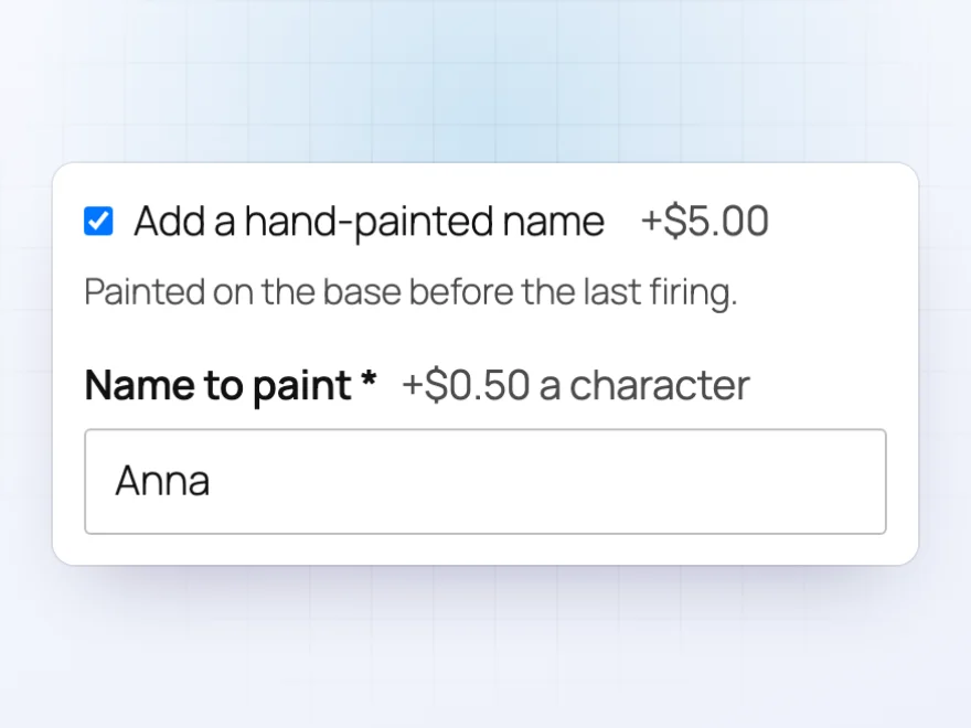 Name to paint field shown after Add a hand-painted name is ticked