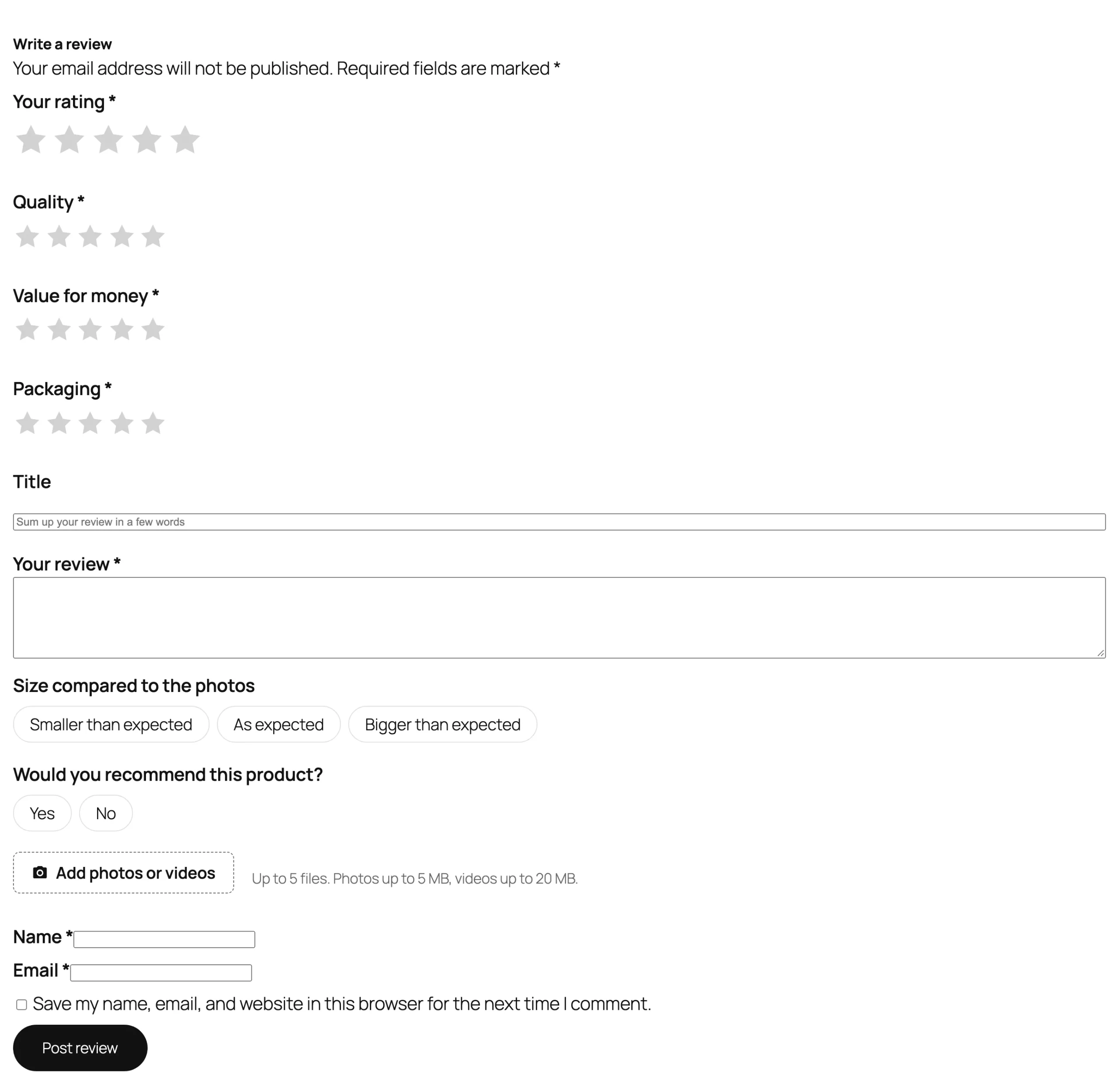 The review form.