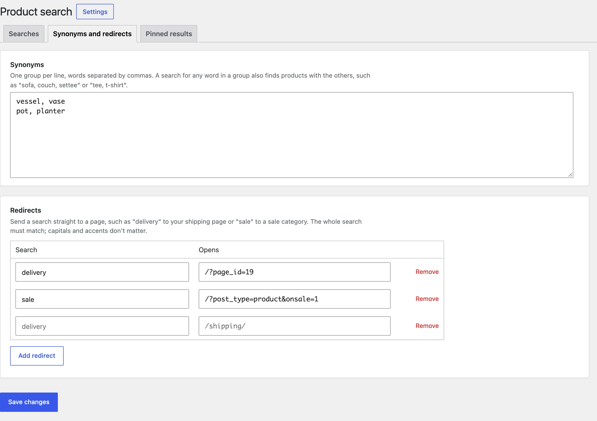 Synonyms and redirects.