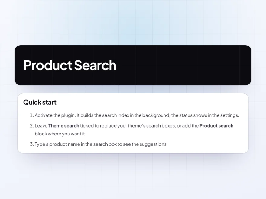 The Product Search documentation with its quick start