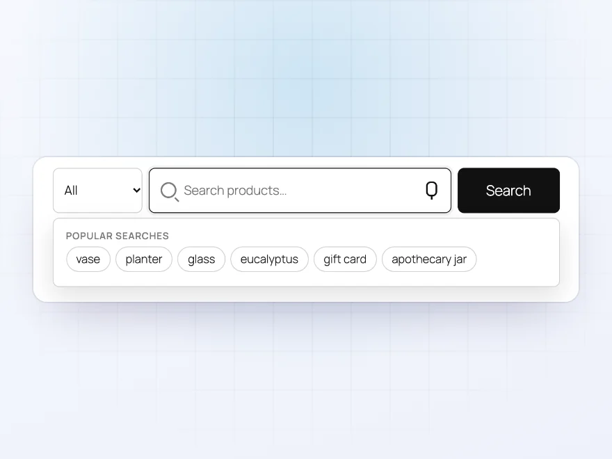 Search box showing popular searches before typing