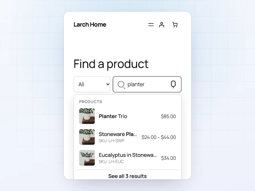 Product search open full screen on a phone