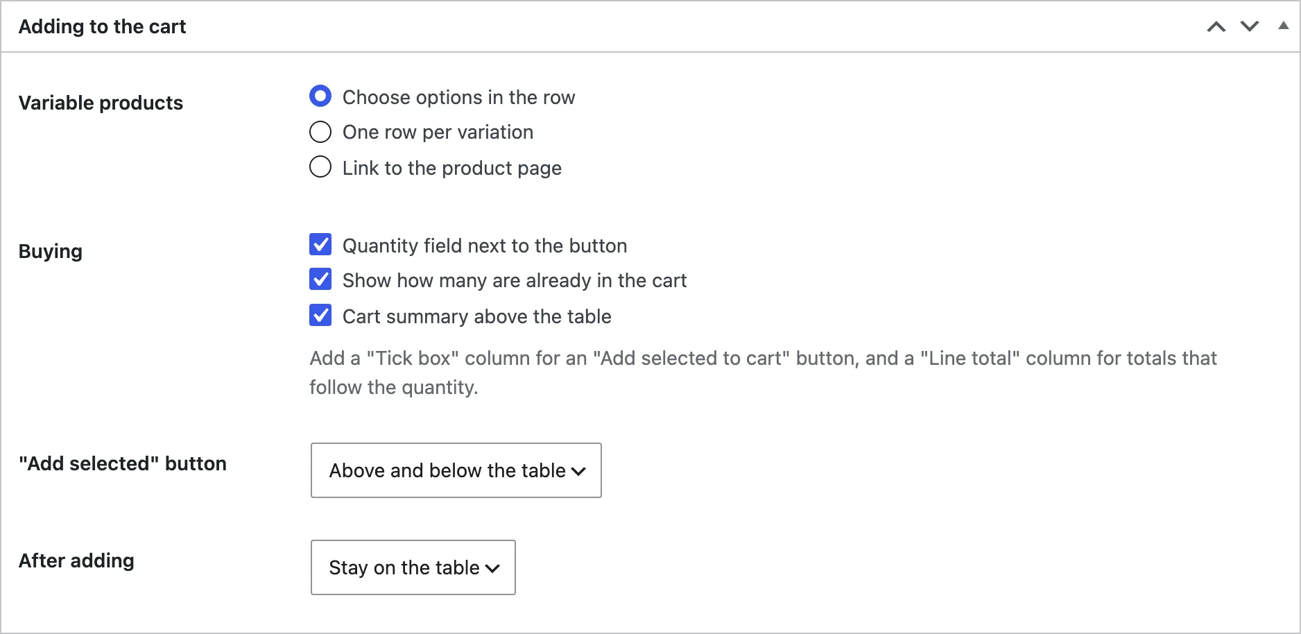 Buying settings.