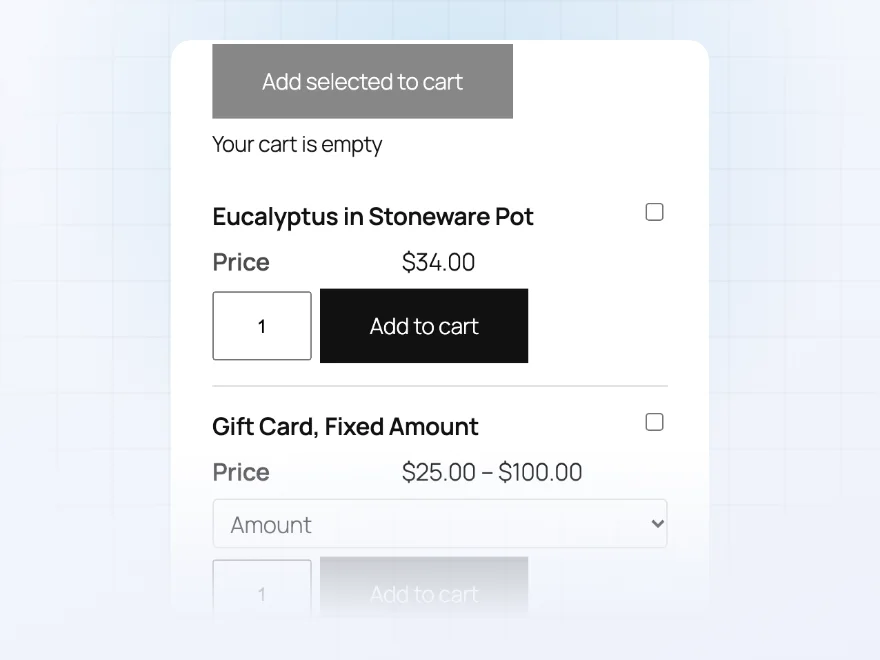 Product table on a phone with each product as a card
