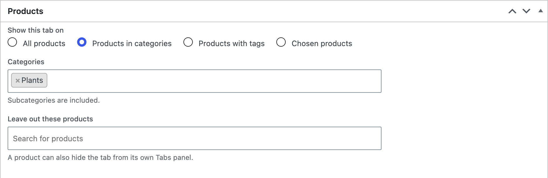 A tab for products in the Plants category.