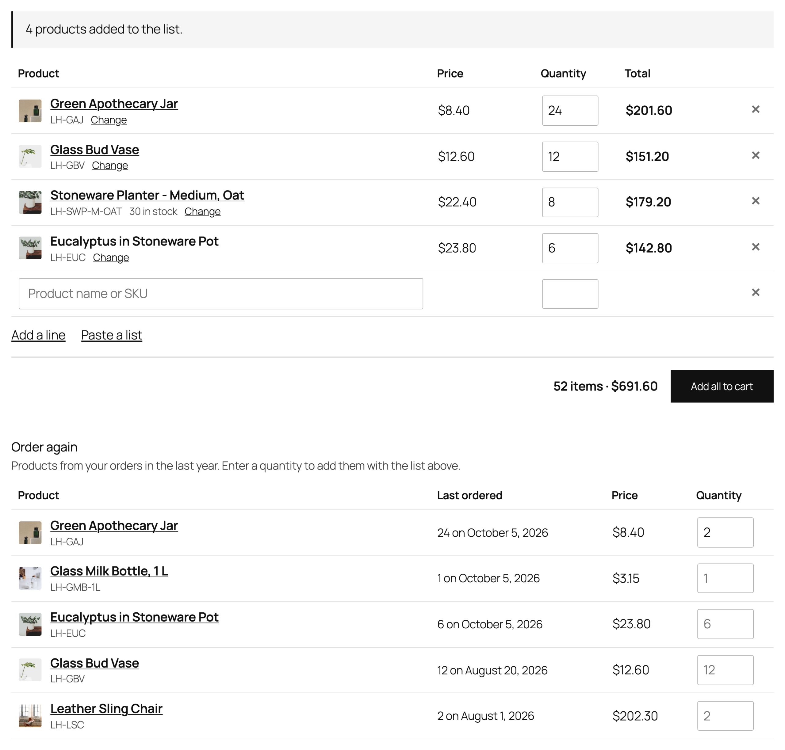 The quick order form.