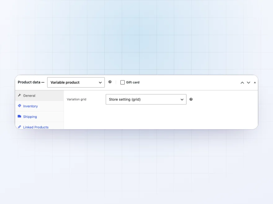 Variation grid setting on a product