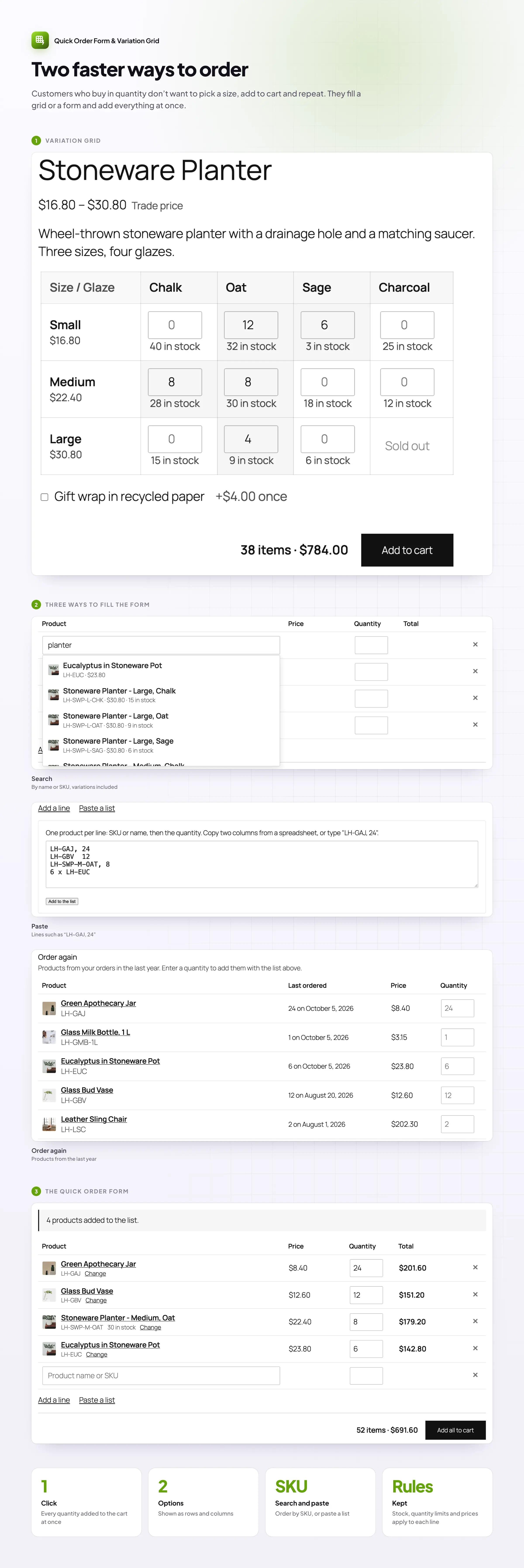 How Quick Order Form & Variation Grid works